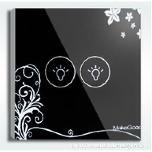 86 style, Crystal tempered glass, 2gang wall switch,touch screen light switch with LED indicator, CE approval,quality assurance